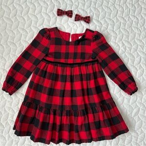 Tommy Bahama Girls Red&Black Buffalo Plaid Flannel Dress & Bows Set size 4t